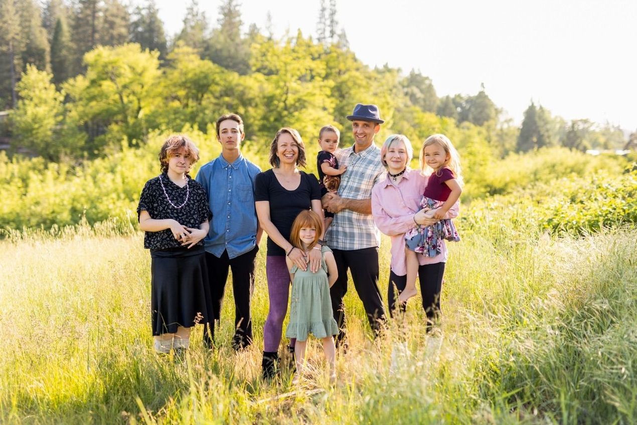 Matthew Sutherlin, founder of Green Bee Construction Inc., with his family in Grass Valley, California