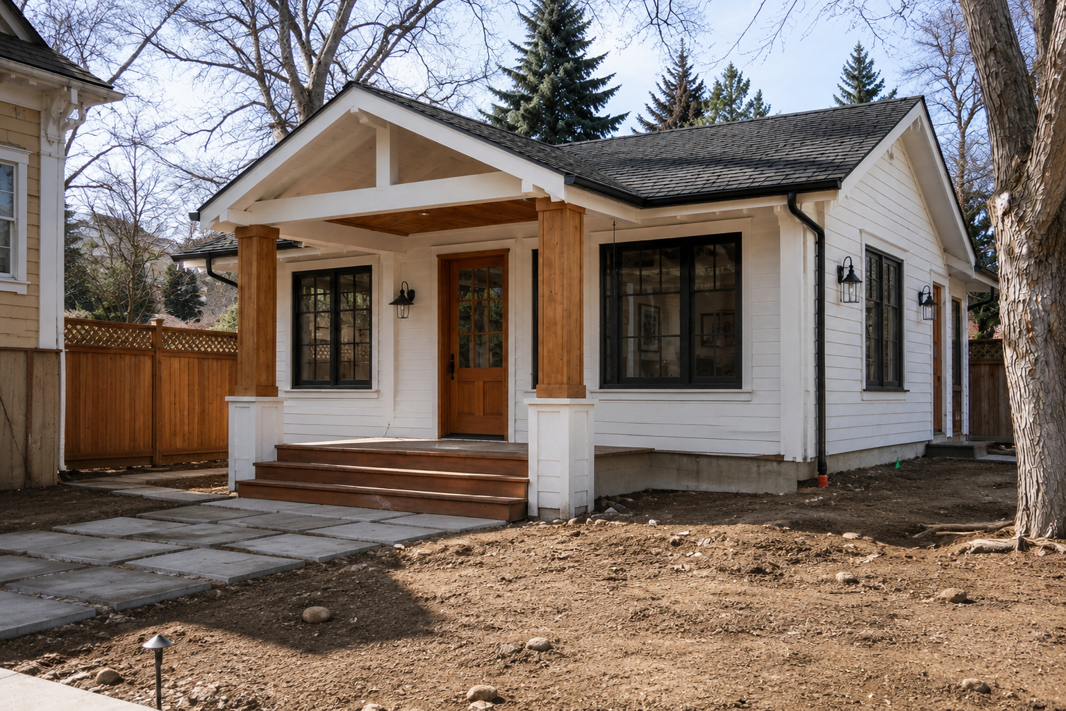 A kitchen with white cabinets , stainless steel appliances , a stove , sink , refrigerator and dishwasher.