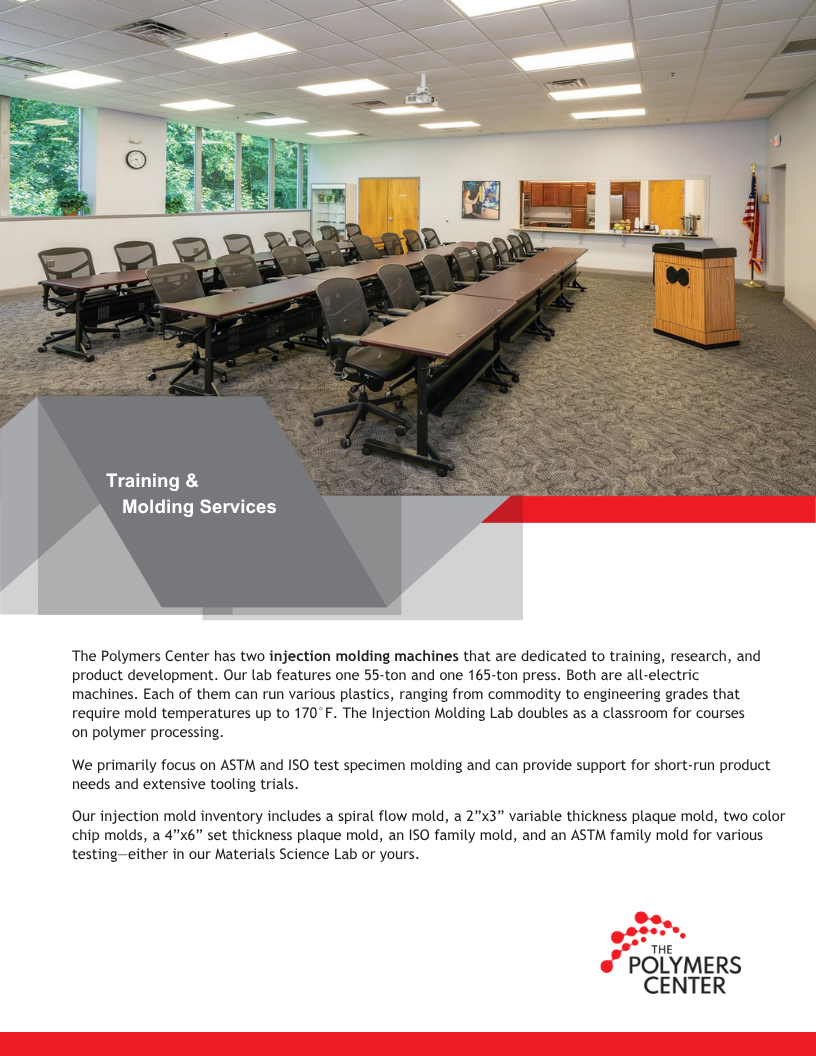A brochure for a conference room with tables and chairs.