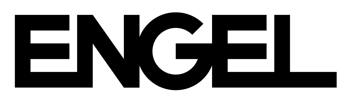 A black and white logo for engel on a white background