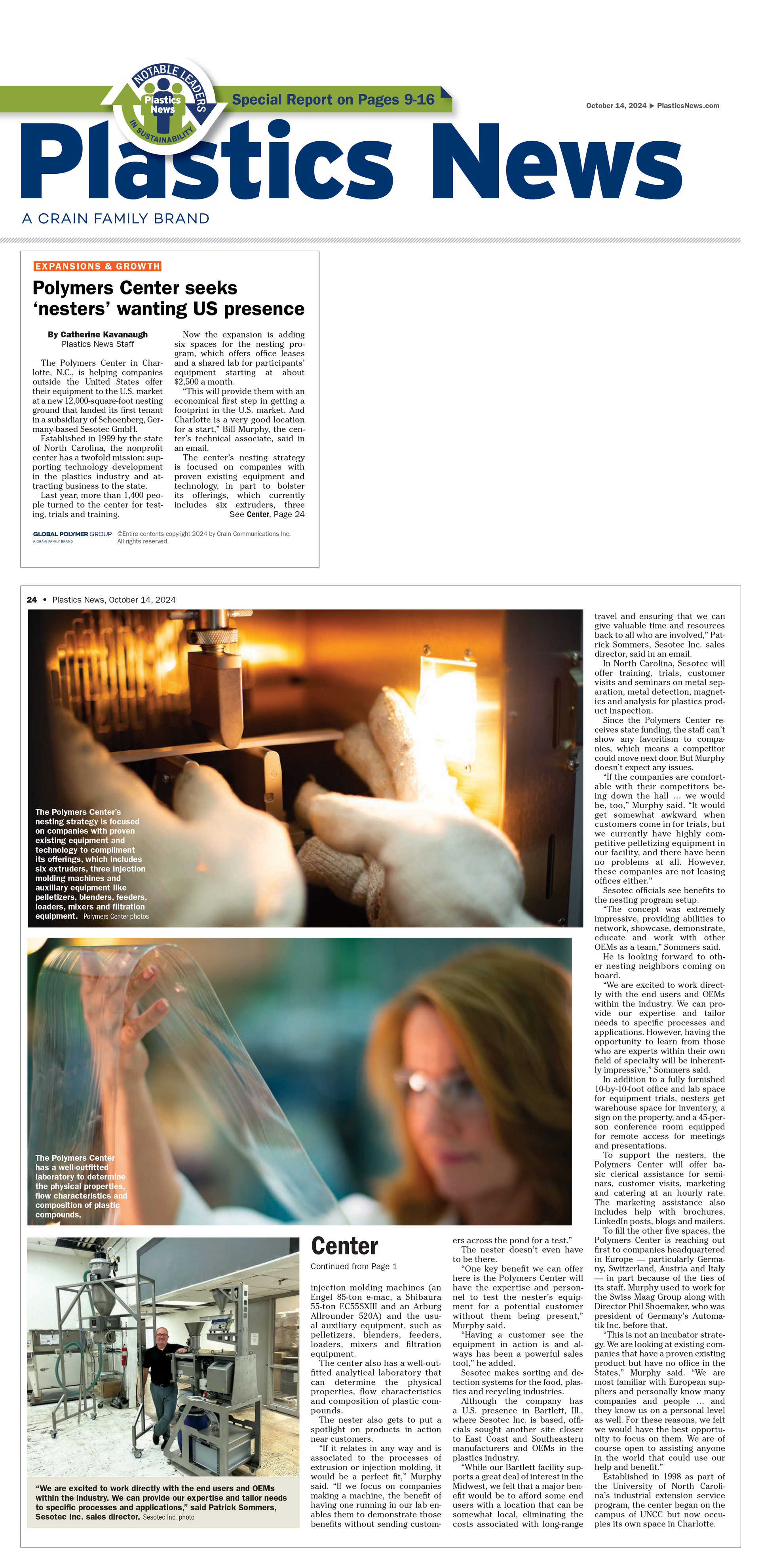 Plastics News Article - Nesting At The Polymers Center