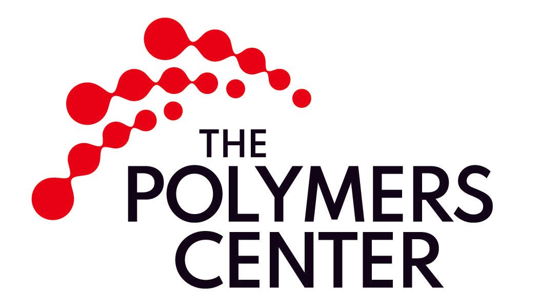the logo for the polymers center has a red and black design the logo for the polymers center has a red and black design