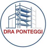 Logo circolare blu con illustrazione di un'impalcatura e testo rosso 