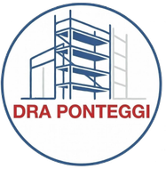 Logo circolare blu con illustrazione di un'impalcatura e testo rosso 