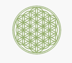 Ein grüner Kreis mit einem geometrischen Muster darin auf weißem Hintergrund.