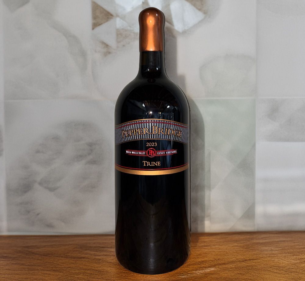 2023 Pepper Bridge Winery Trine Bordeaux-style red wine bottle from Walla Walla Valley, Washington.