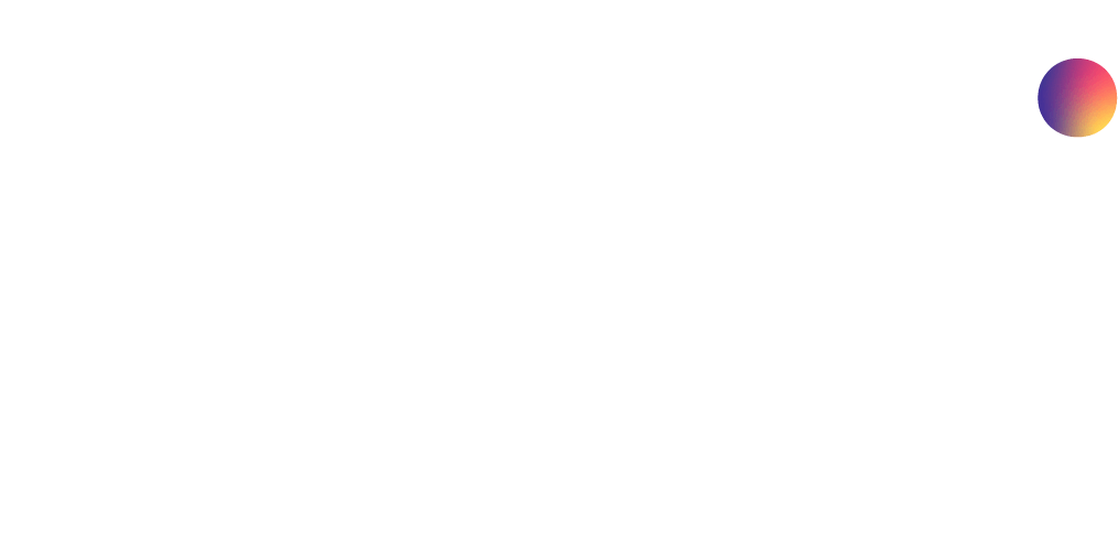 A colorful gradient circle in the top right corner.