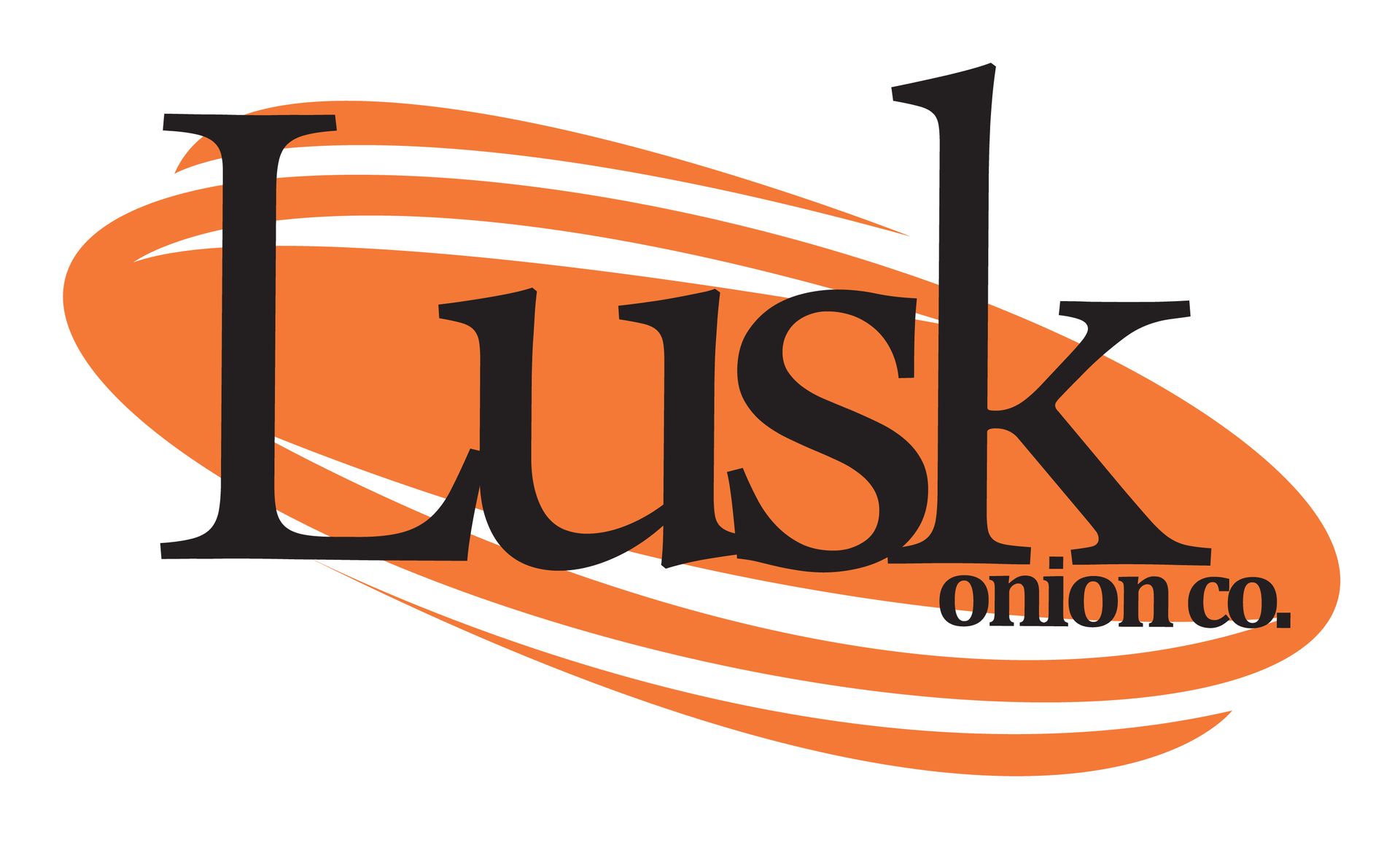 Lusk Onion Co. logo: Black text "Lusk" with "onion co." beneath, over an orange and white onion-shaped design.