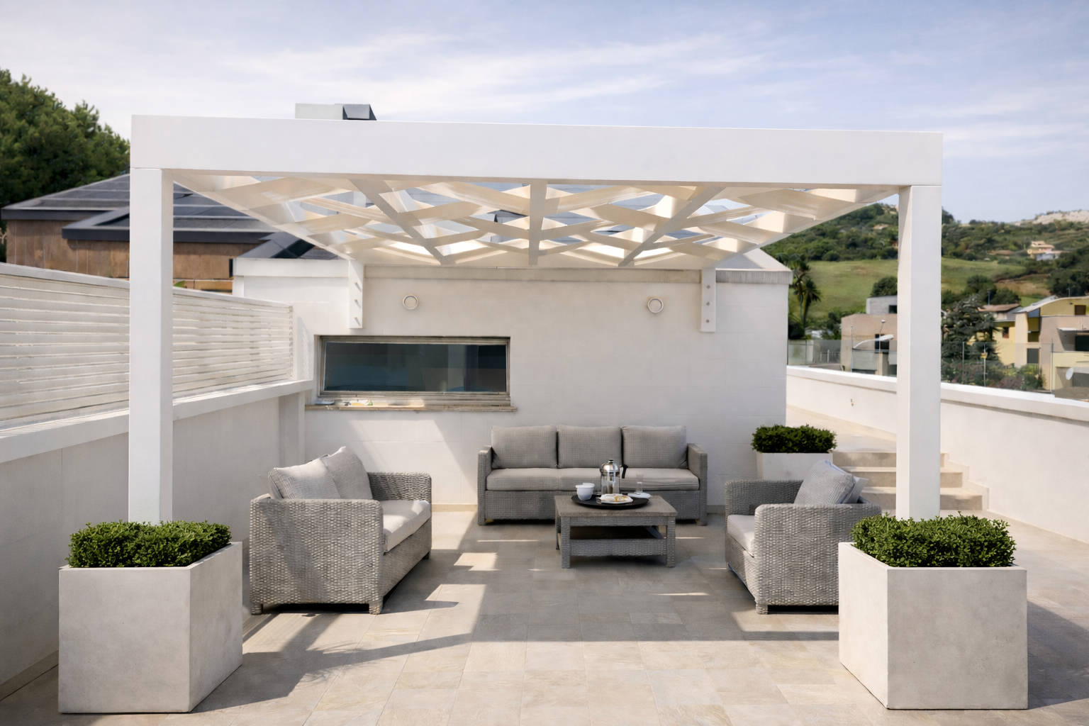 Pergola addossata Frangisole Legno Bianco