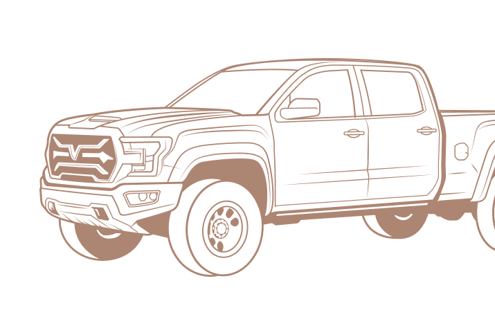 Line drawing of a pickup truck in side view 