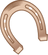 Tan U-shaped horseshoe magnet with dark striped bands and beveled edges