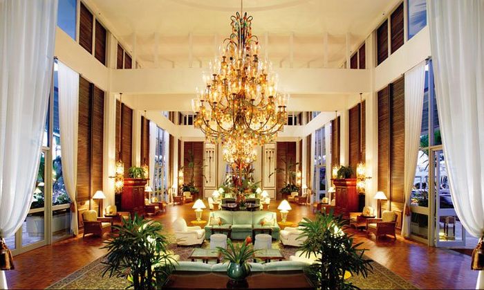 Luxury hotel lobby with chandelier