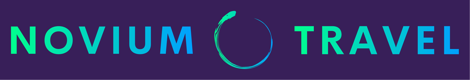 Logo for Novium Travel, with text in a gradient of green and blue, and a circular design.