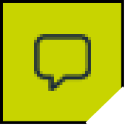 A pixel art of a square speech bubble on a yellow background.