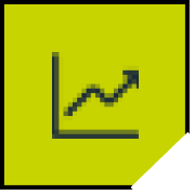 A graph with an arrow pointing up on a yellow background.