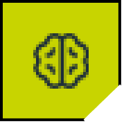 A pixel art drawing of a brain on a yellow background