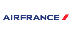 Le logo d'Air France présente le nom de la marque en caractères gras bleu foncé, suivi d'un trait rouge oblique.