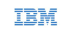 Le logo d'IBM, composé de lettres bleues à rayures horizontales sur fond blanc.