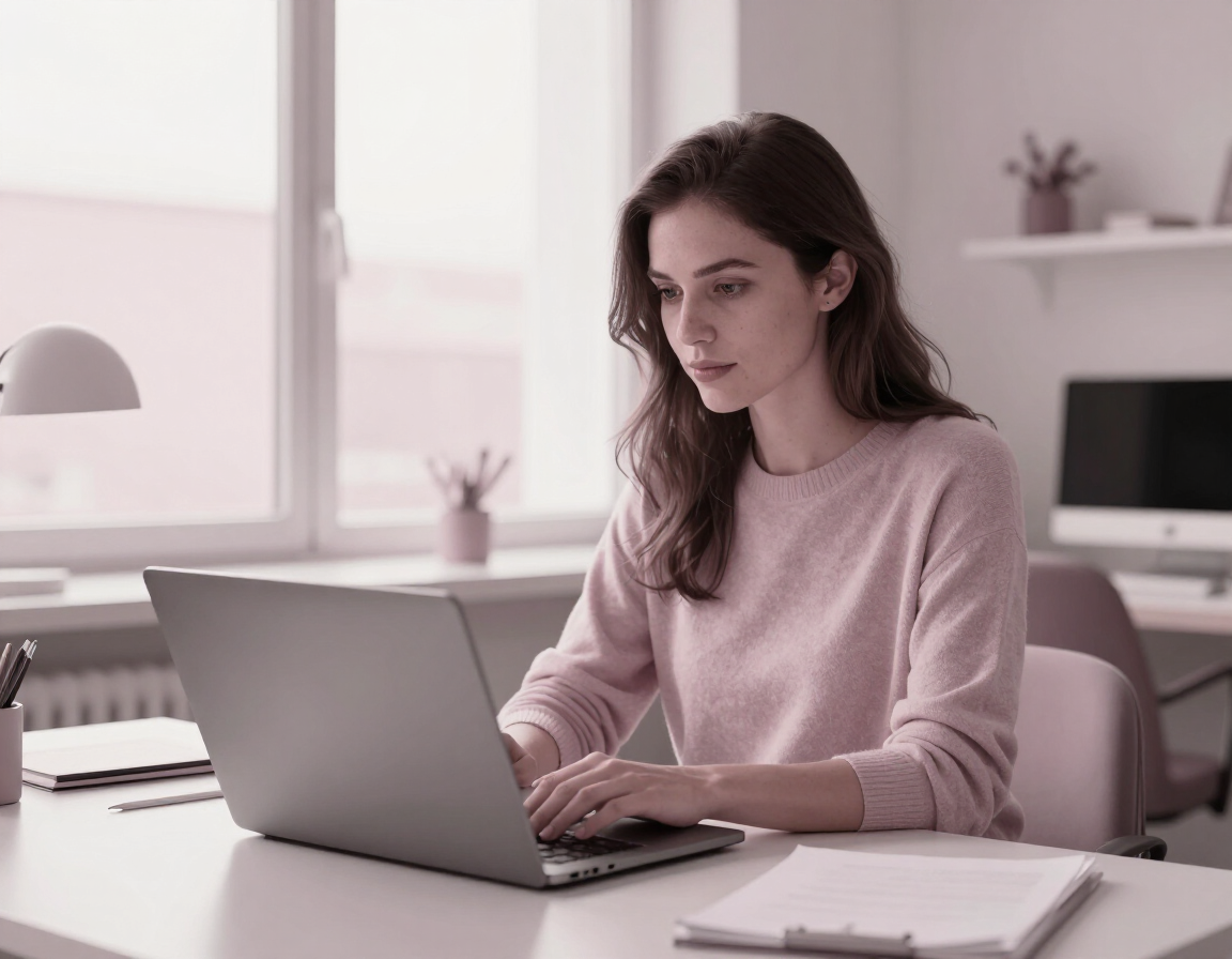 Mulher usando notebook em ambiente de trabalho