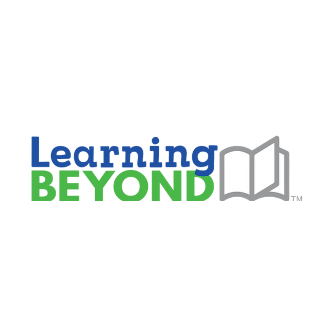 The logo for learning beyond has a book on it.
