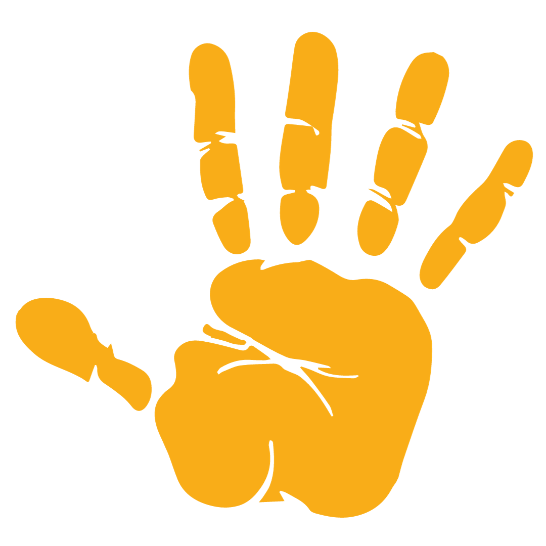A yellow hand print on a white background