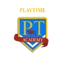 The logo for playtime academy is a shield with a graduation cap on it.