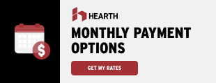 HEARTH ad with calendar icon and “Monthly Payment Options” plus “Get My Rates” button