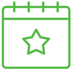 Green calendar with a star marking a special day.