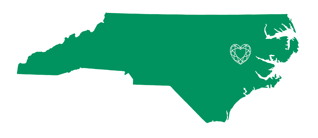 North Carolina with a heart over Greenville