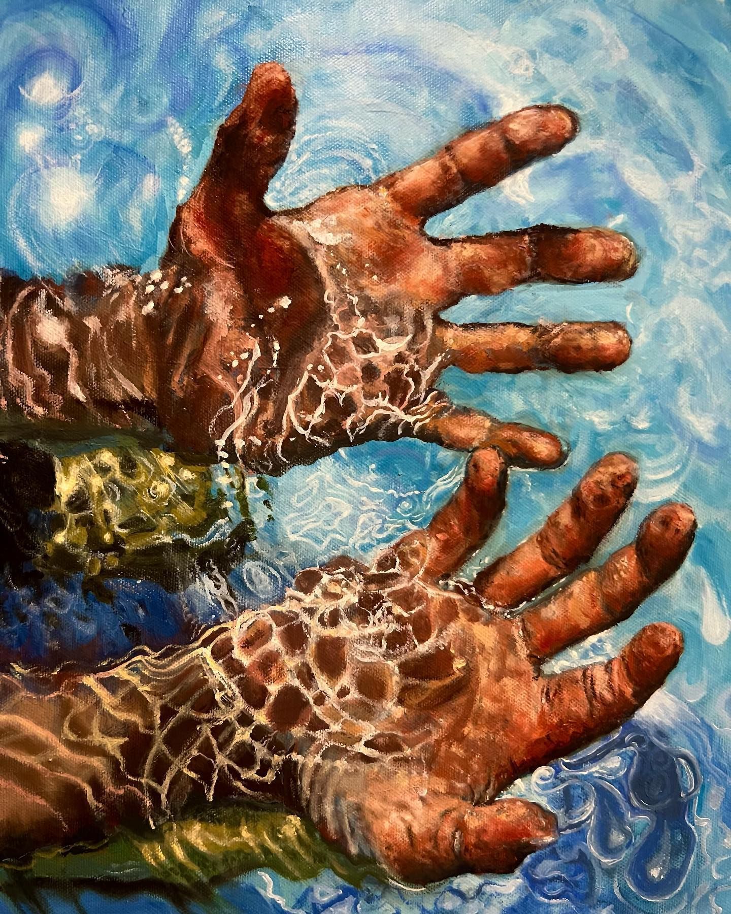 Painting of hands in water