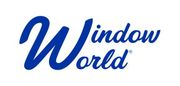 Blue “Window World” logo in cursive script on a white background