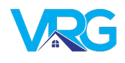 Blue and white VRG logo with a house roof and window integrated into the letters