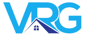 VRG logo with blue letters and a house roof icon forming the V
