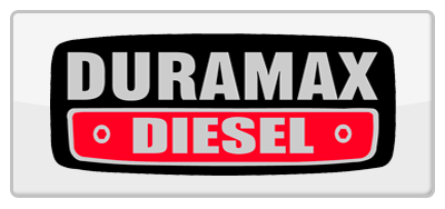 Duramax Diesel logo in black, red, and white with bold text on a rounded rectangular badge