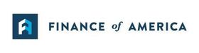 Finance of America logo with blue house icon and navy text on white background