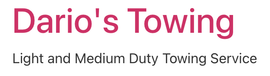 Dario’s Towing logo with pink text and gray tagline, “Light and Medium Duty Towing Service”