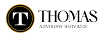 Thomas Advisory Services logo with black and gold circular T emblem and serif wordmark