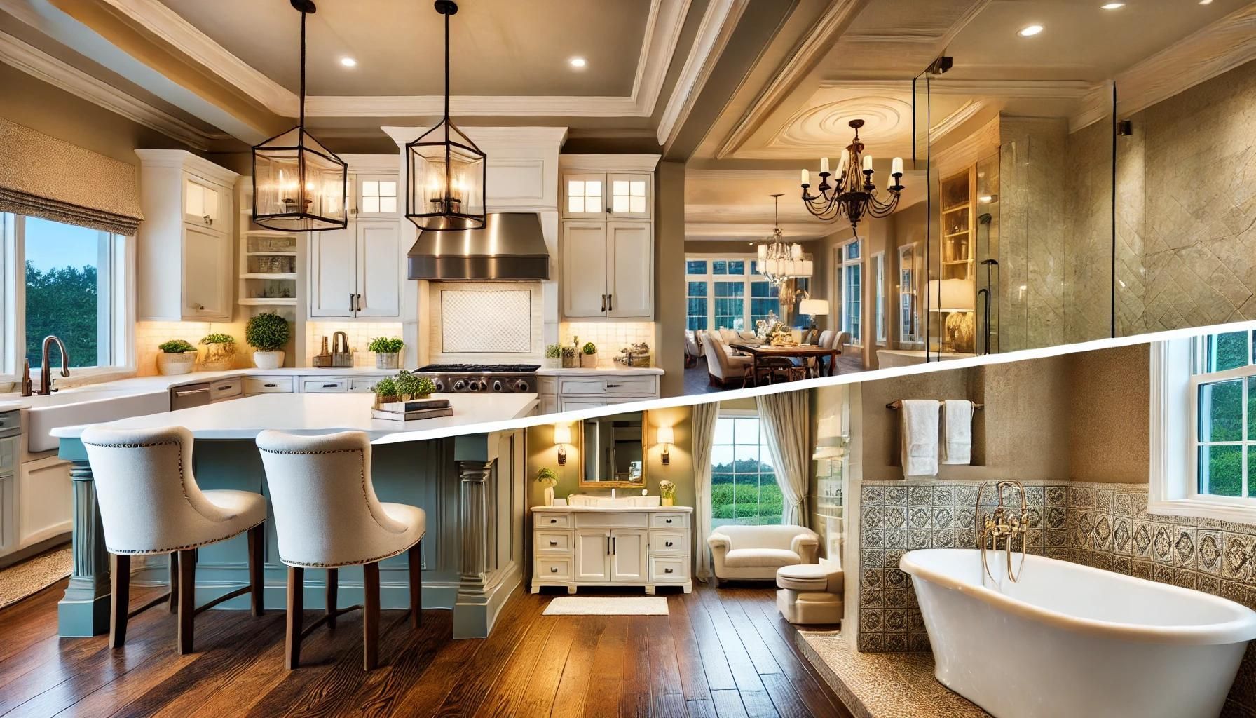 A kitchen and a bathroom are shown side by side.