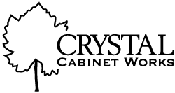 A black and white logo for crystal cabinet works with a tree leaf.