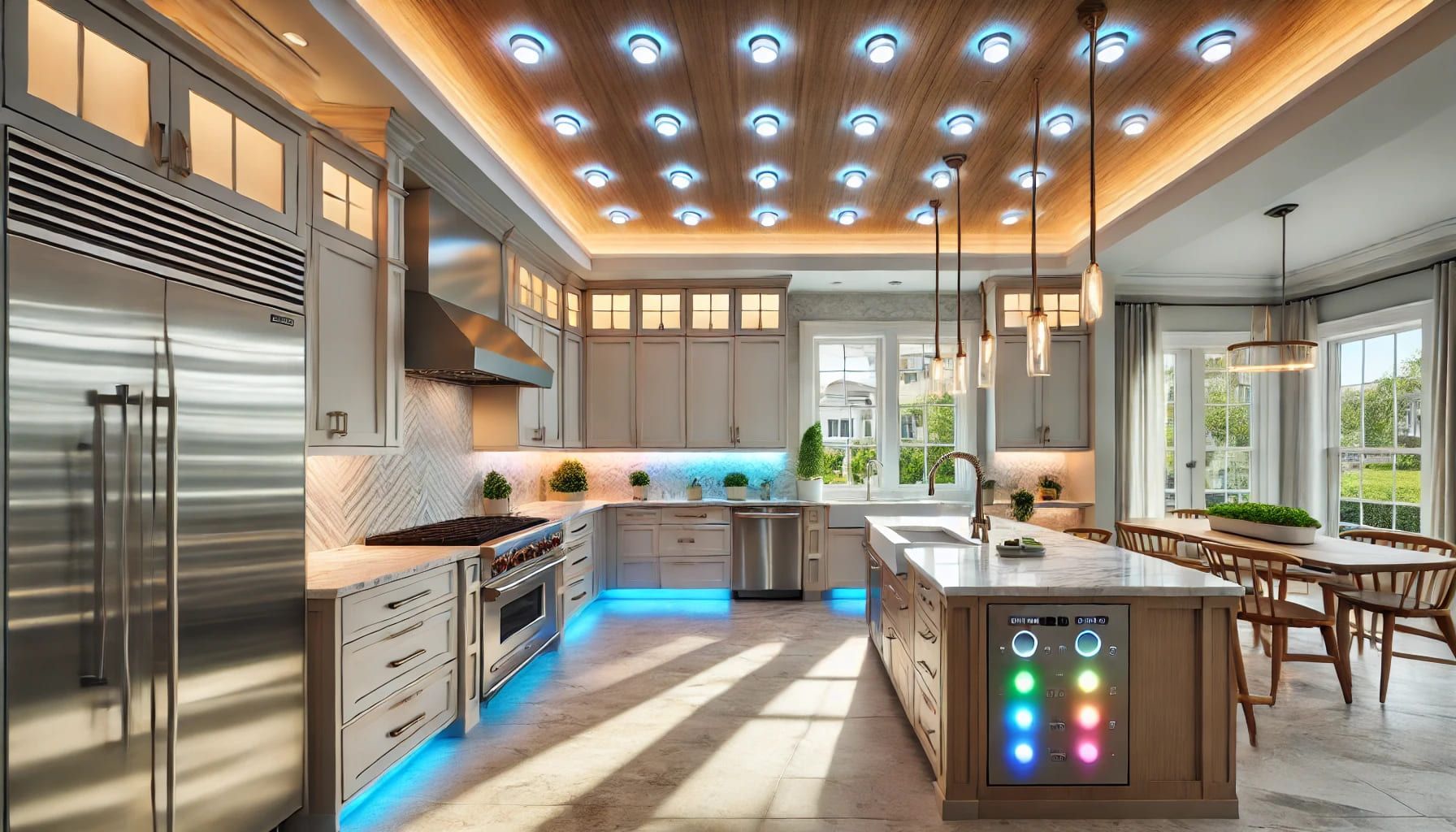 A kitchen with stainless steel appliances and a large island in NoVa