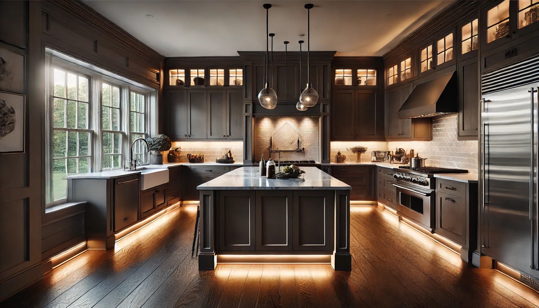 A kitchen with white cabinets and stainless steel appliances in NoVA