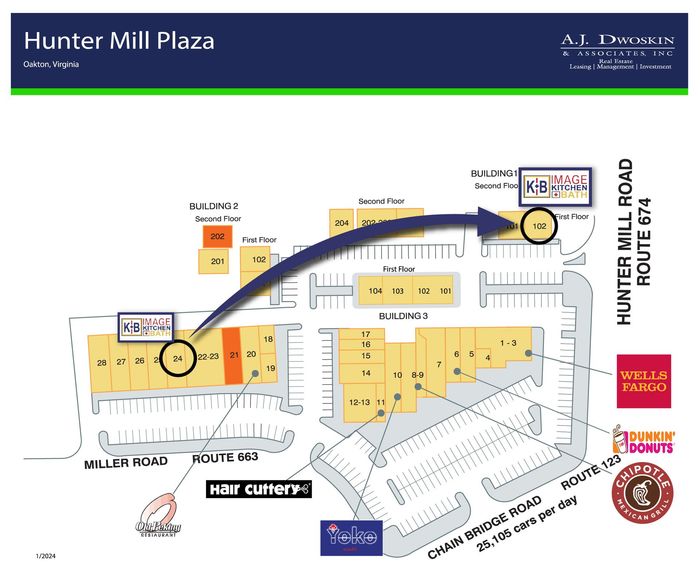 A map of hunter mill plaza shows where dunkin donuts is