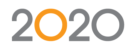 The year 2020 is written in gray and orange on a white background.