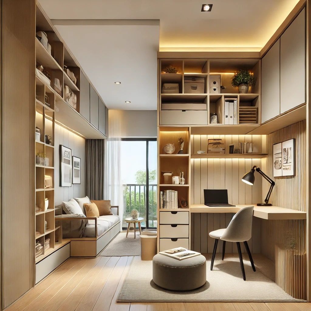 A remodeled living room with a desk and chair in Fairfax, va