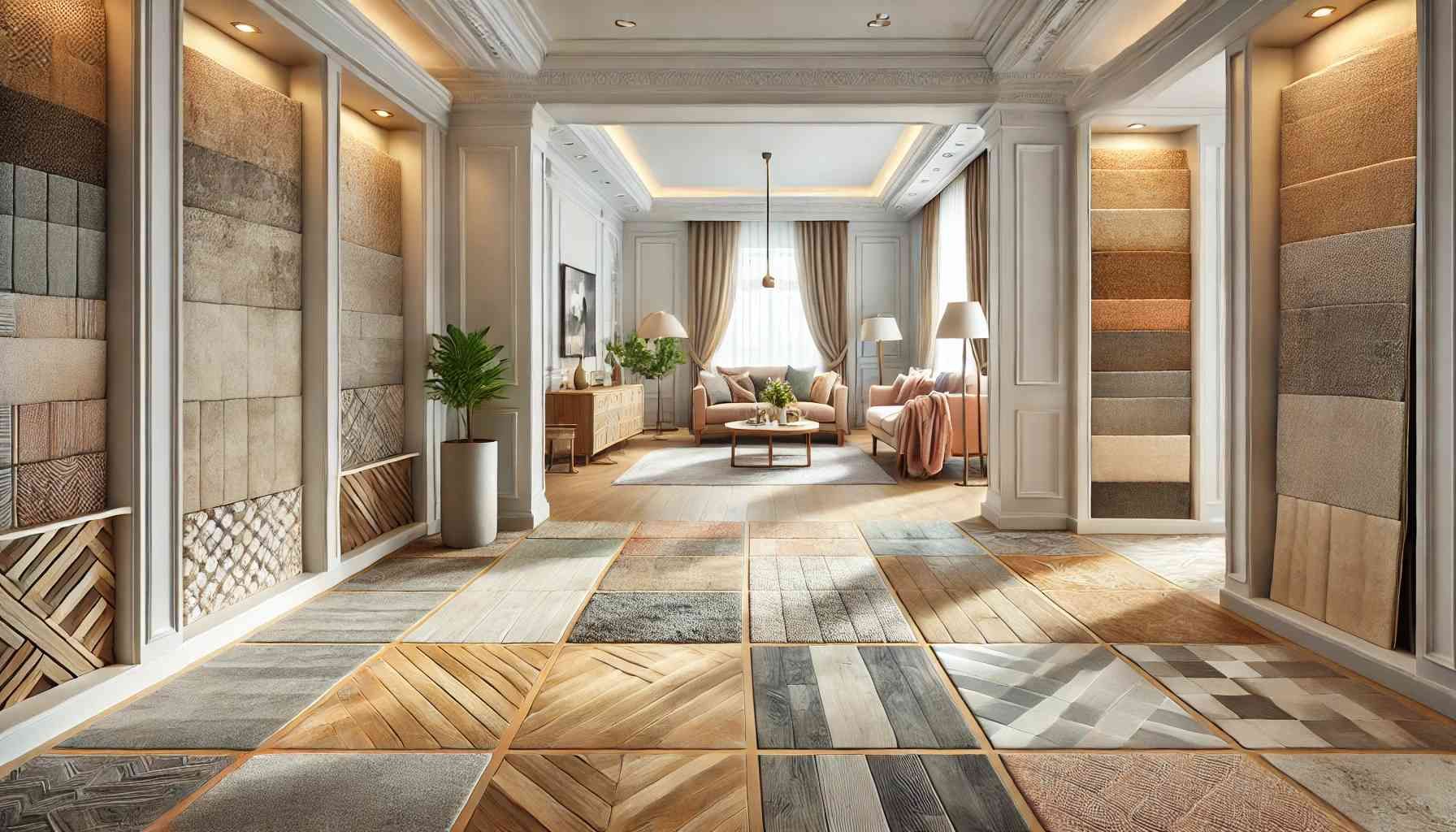 A living room with a lot of tiles on the floor and a couch.