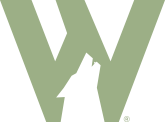 A green letter w with a wolf on it on a white background.