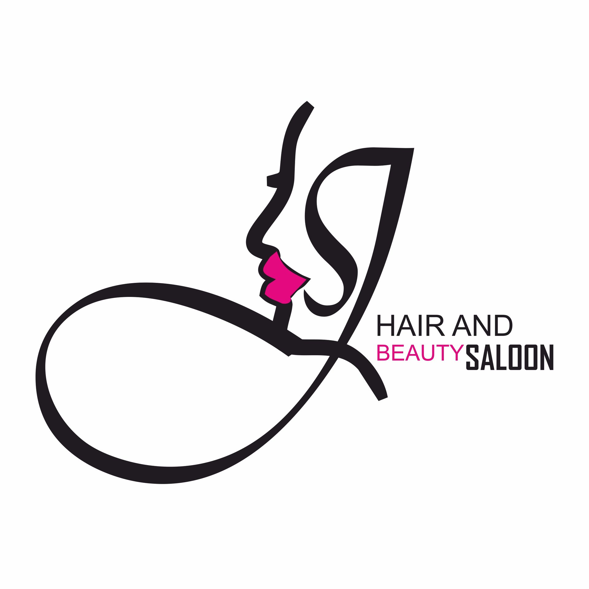 A logo for a hair and beauty salon with a woman 's face.