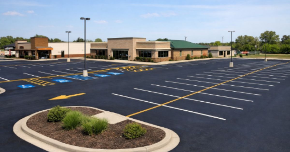 Asphalt Sealer Warrensburg, MO commercial parking lot sealcoating project completed by KCCAS