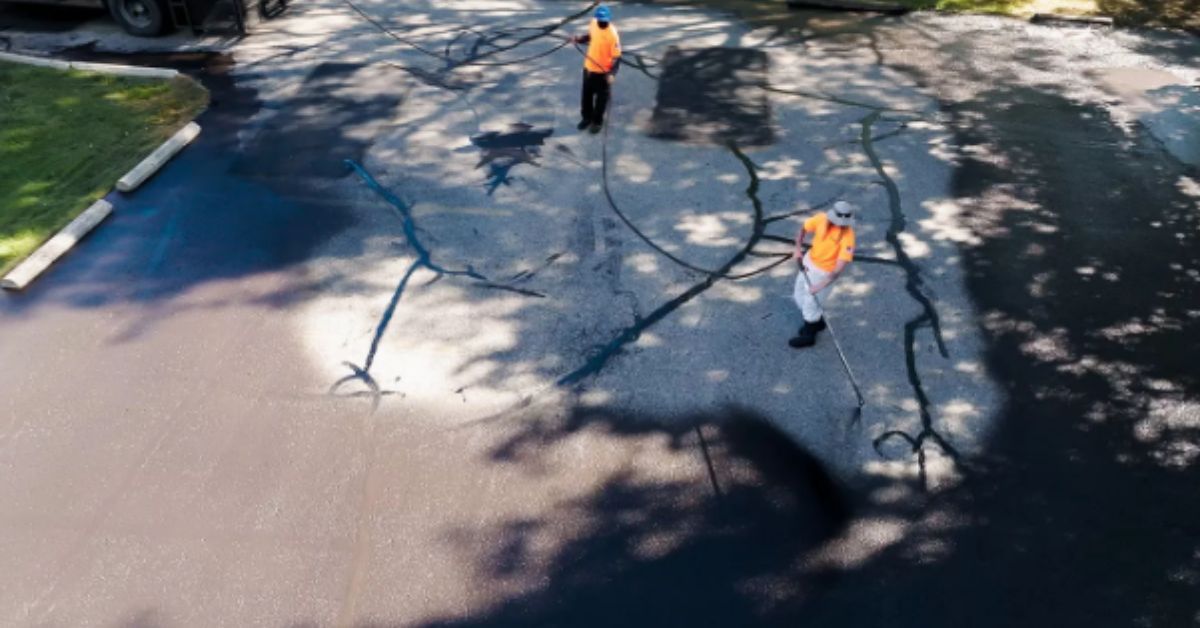 Freshly sealed commercial asphalt parking lot by Kansas City Concrete & Asphalt Services
