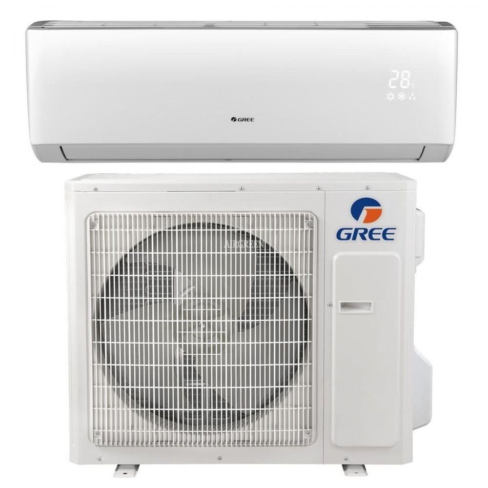 A gree air conditioner is shown on a white background.